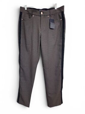 Lohla Sport Pants Straight Leg Houndstooth Side Stripe Navy/Tan 12 NWT Golf